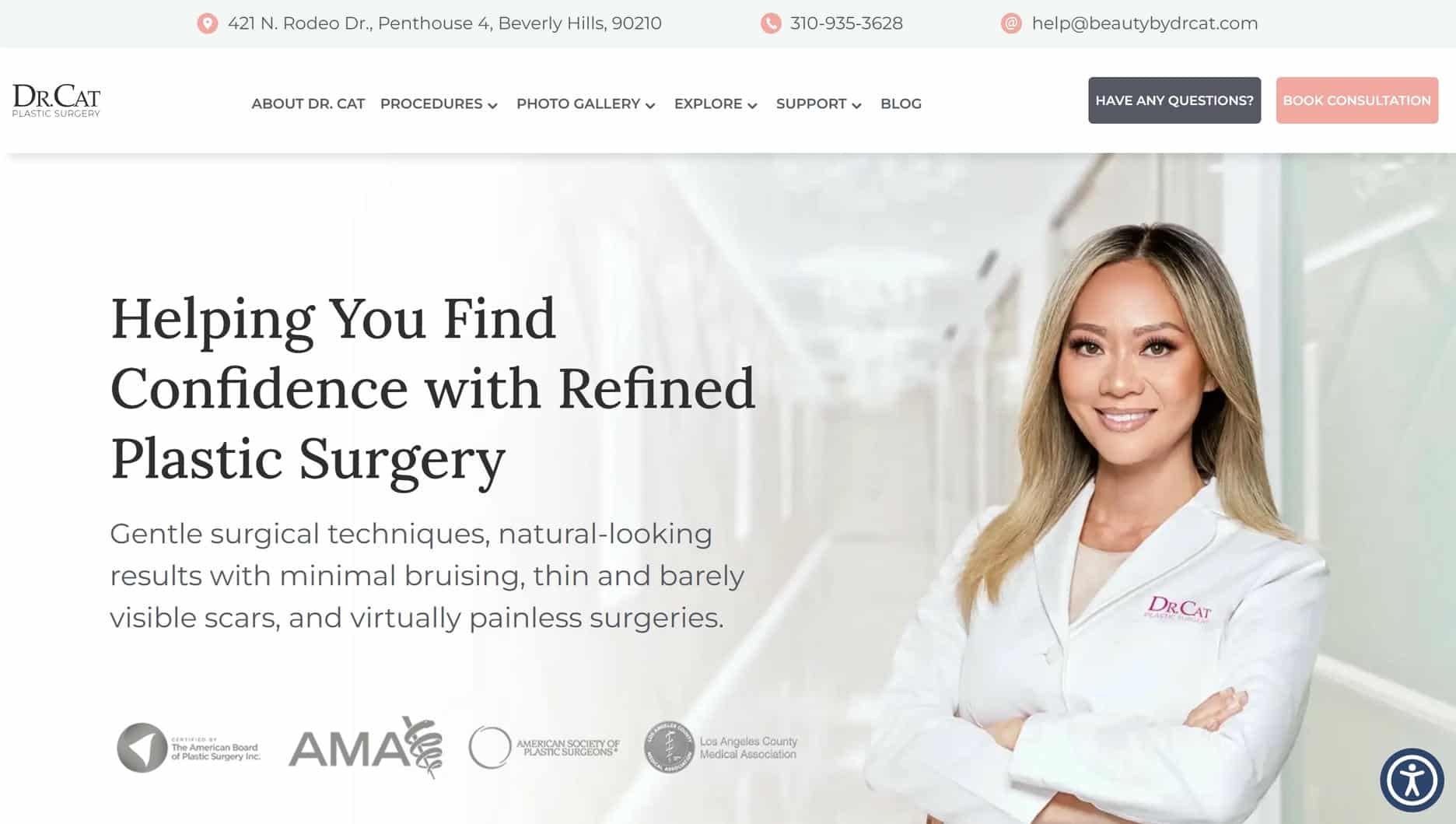 Dr Cat plastic surgery homepage website