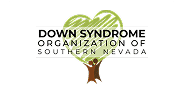 A green heart-shaped tree with two small figures and text: "Down Syndrome Organization of Southern Nevada".