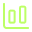 A pixelated, neon green bar chart icon on a black background displays two bars of equal height.
