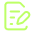 A neon green icon shows a document with three lines of text and a pencil writing on it.