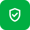 A white shield icon with a checkmark inside is centered on a solid green background.
