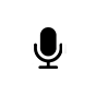 A black microphone icon with a rounded top and a curved base on a white background.