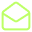 A pixelated, light green outline of an open envelope with a dark interior on a black background.