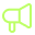 A bright green pixelated outline of a megaphone or loudspeaker icon is centered on a black background.