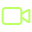 A neon green outline of a video camera with a lens on the right, on a black background.