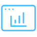 A light blue outlined web browser window displays a bar graph with three vertical bars of varying heights.