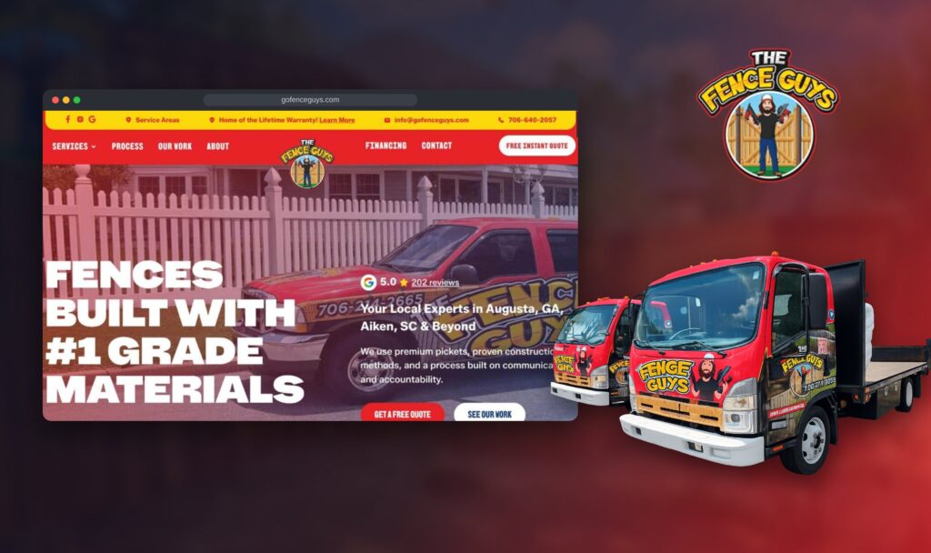 The Fence Guys website and work trucks